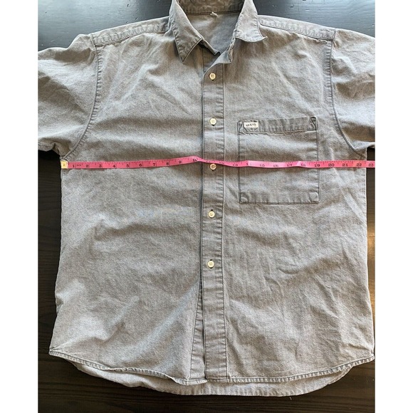 Vtg Guess‎ Jeans Shirt Men's Large Short Sleeve Buttons Gray USA Casual Office - Picture 9 of 14